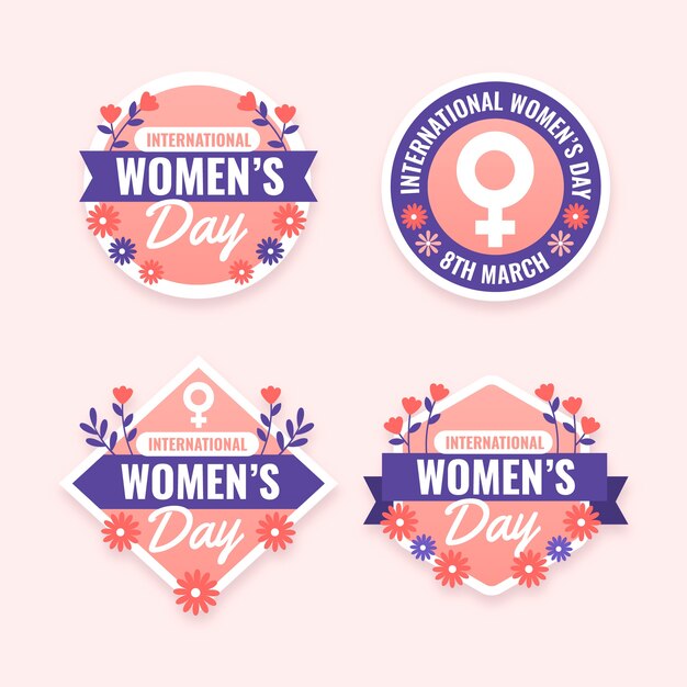 Coleção de distintivos de dia internacional da mulher plana