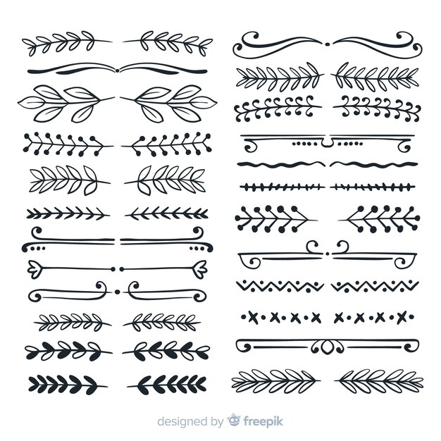Coleção de divisórias ornamentais desenhadas à mão