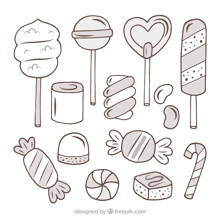 Vetor grátis coleção de doces coloridos na mão desenhada estilo