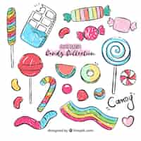 Vetor grátis coleção de doces coloridos na mão desenhada estilo