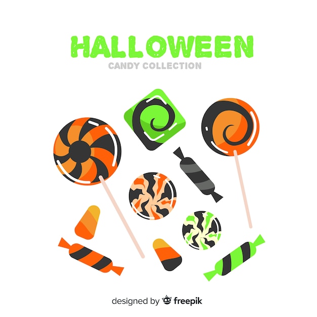 Coleção de doces de halloween colorido com design plano