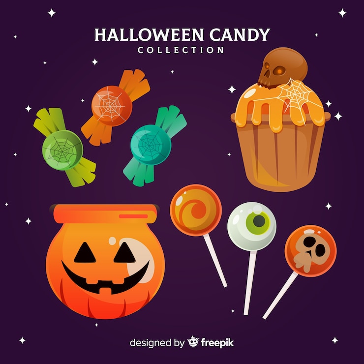 Vetor grátis coleção de doces de halloween colorido com design plano