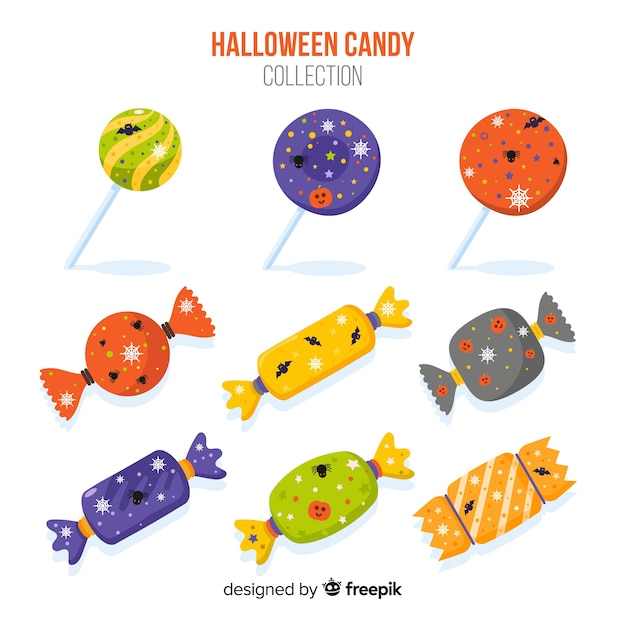 Coleção de doces de halloween colorido com design plano