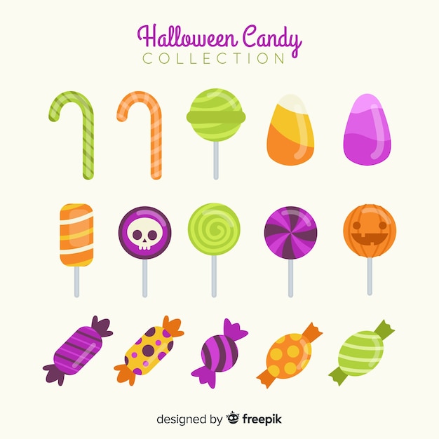 Coleção de doces de halloween colorido com design plano