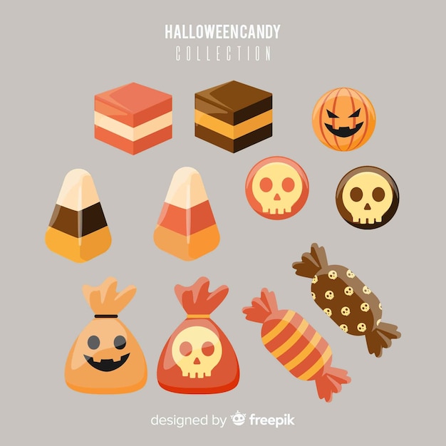 Coleção de doces de halloween colorido em design plano