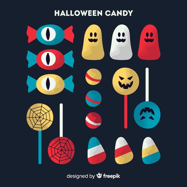 Coleção de doces de halloween colorido em design plano