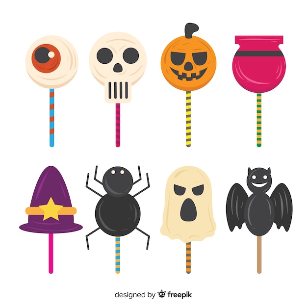 Coleção de doces de halloween colorido em design plano