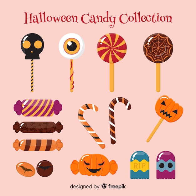 Coleção de doces de halloween colorido em design plano