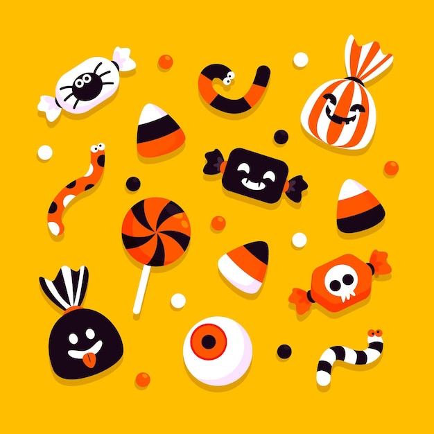Coleção de doces de halloween de design plano