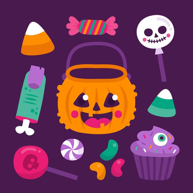 Coleção de doces de halloween desenhada à mão