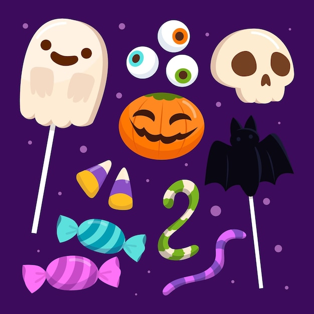 Coleção de doces de halloween desenhada à mão