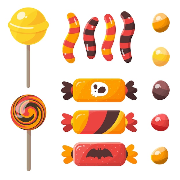 Vetor grátis coleção de doces de halloween desenhada à mão