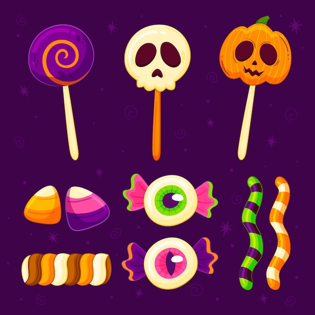 Coleção de doces de halloween desenhada à mão