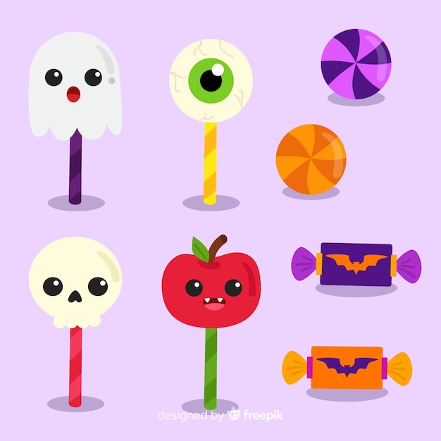 Vetor grátis coleção de doces de halloween design plano