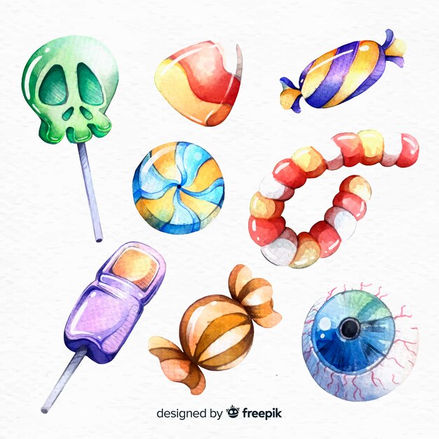 Coleção de doces de halloween em estilo aquarela