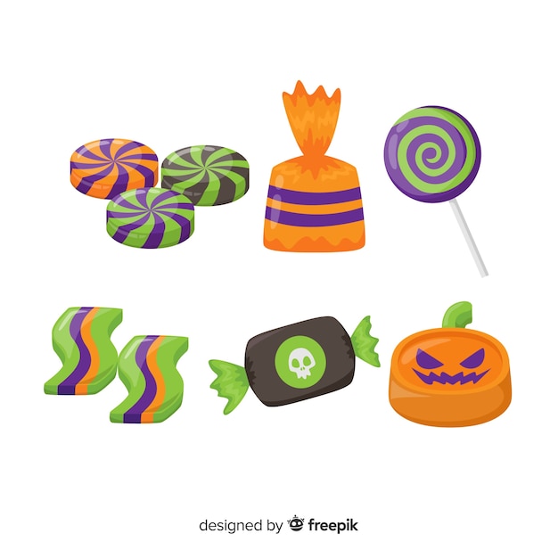 Coleção de doces de halloween plana