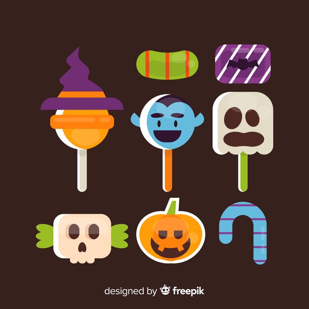 Coleção de doces de halloween plana