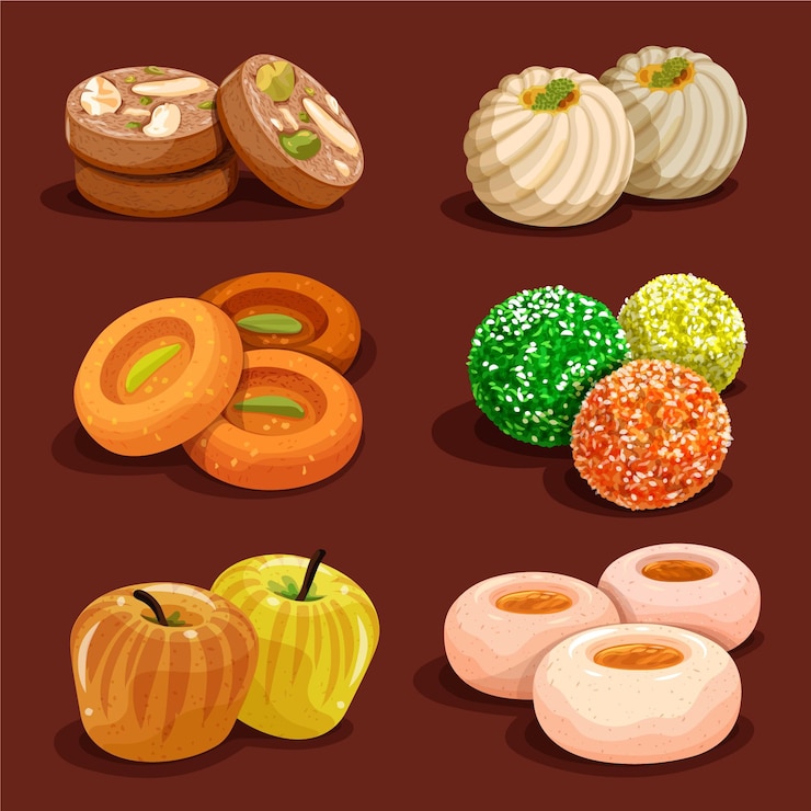 Vetor grátis coleção de doces indianos desenhada à mão