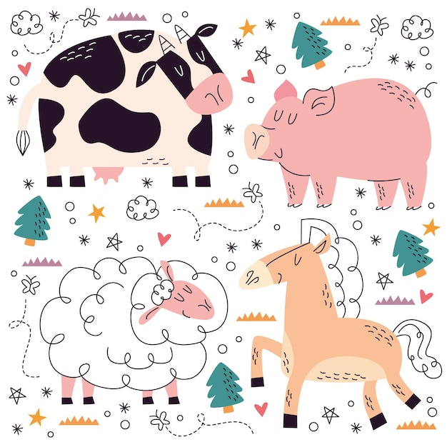 Vetor grátis coleção de doodle de animais de estimação desenhado à mão