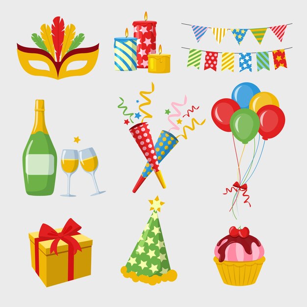Coleção de elemento de festa de ano novo em design plano
