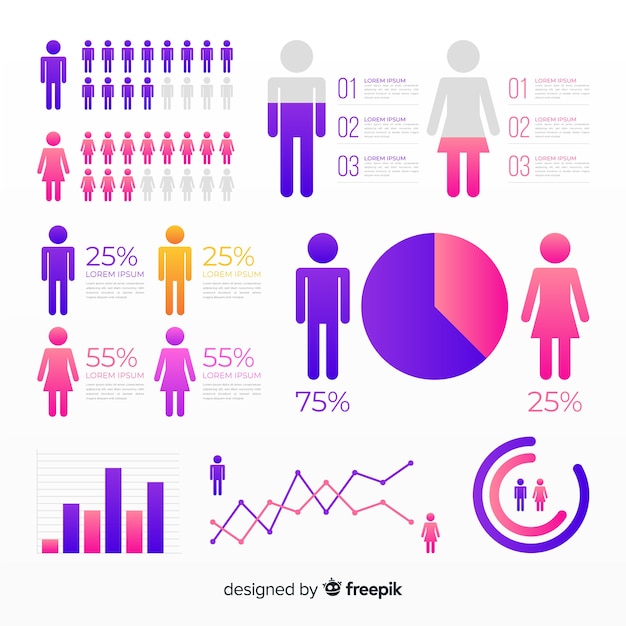 Coleção de elemento infográfico plano gradiente