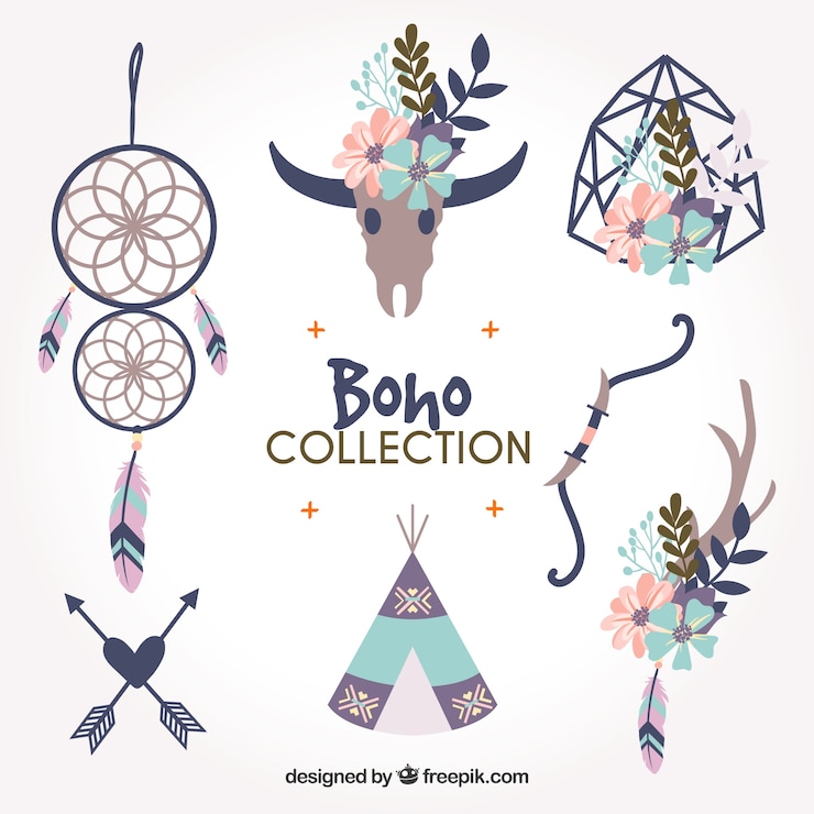 Vetor grátis coleção de elementos boho com design plano