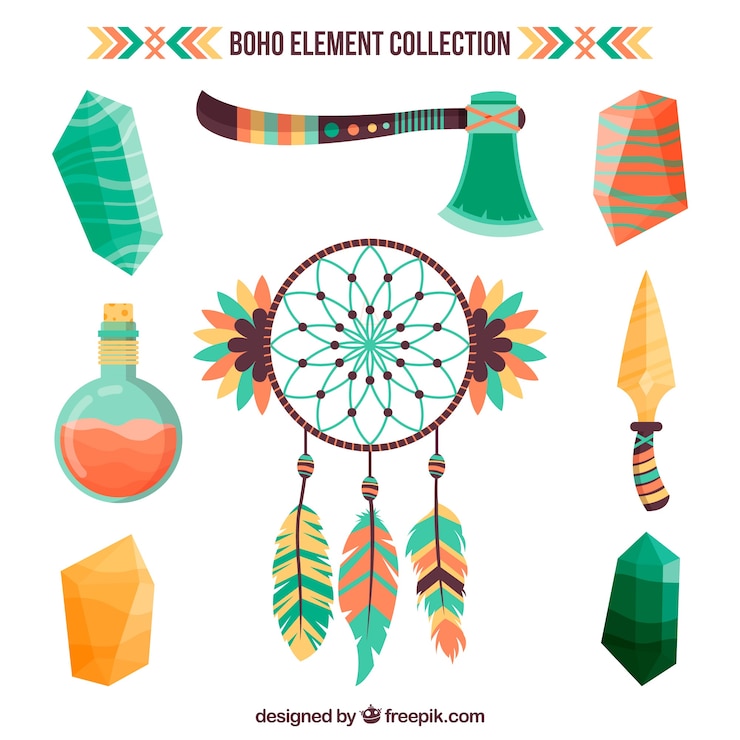 Vetor grátis coleção de elementos boho com design plano