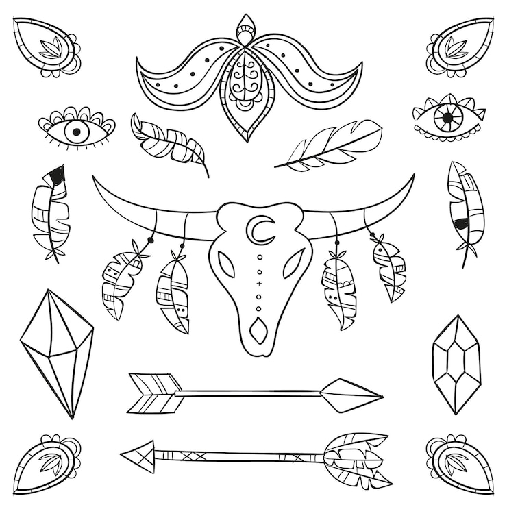 Vetor grátis coleção de elementos boho desenhada à mão