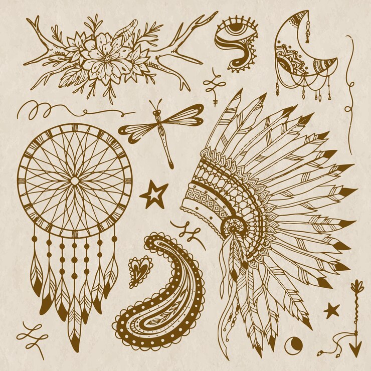 Vetor grátis coleção de elementos boho desenhada à mão