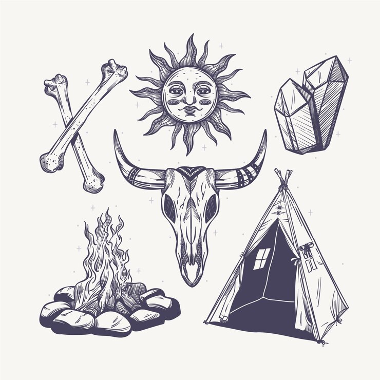 Vetor grátis coleção de elementos boho desenhados à mão para gravura