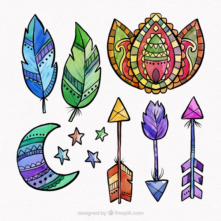 Vetor grátis coleção de elementos boho em estilo aquarela