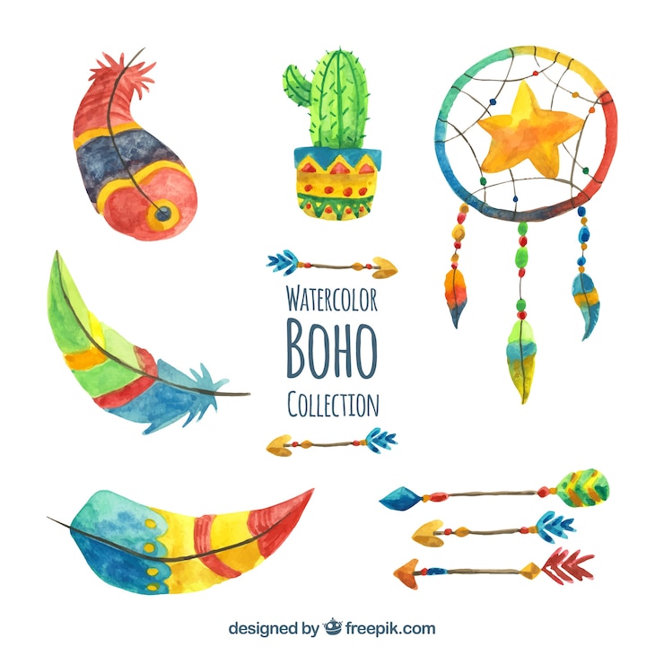 Vetor grátis coleção de elementos boho em estilo aquarela