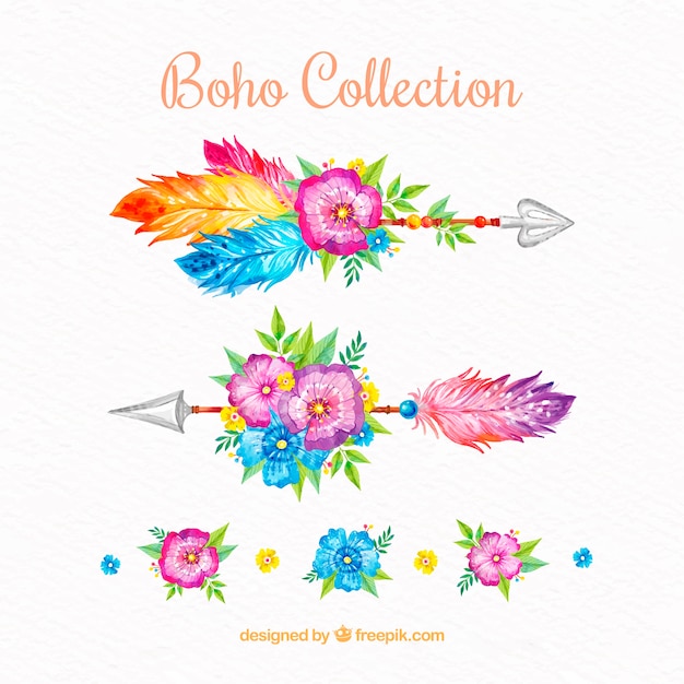 Coleção de elementos boho em estilo aquarela