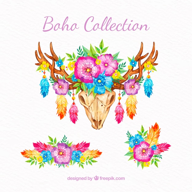 Coleção de elementos boho em estilo aquarela