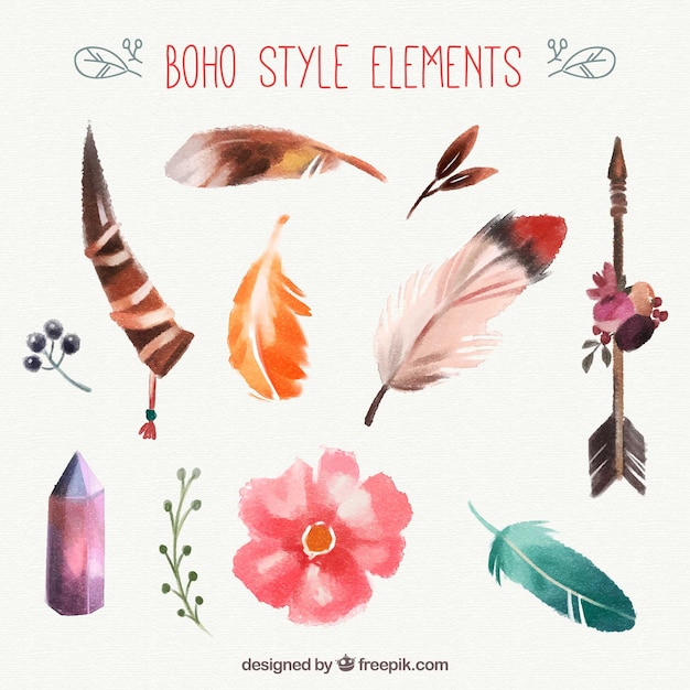 Vetor grátis coleção de elementos boho em estilo aquarela