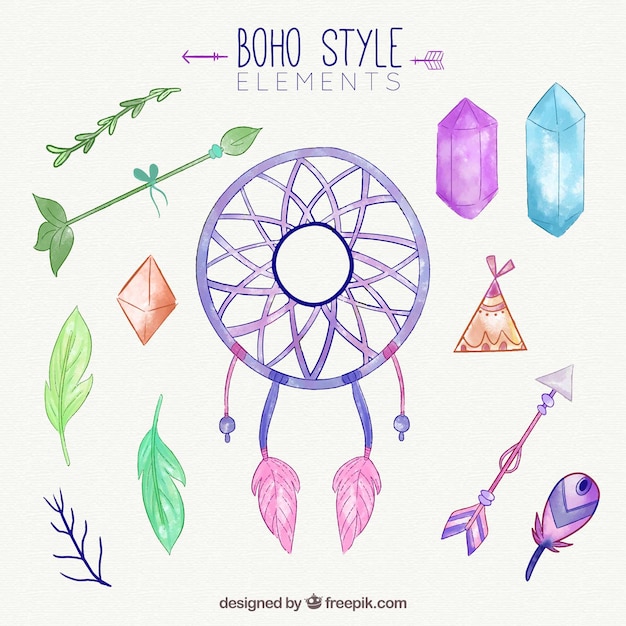 Vetor grátis coleção de elementos boho em estilo aquarela