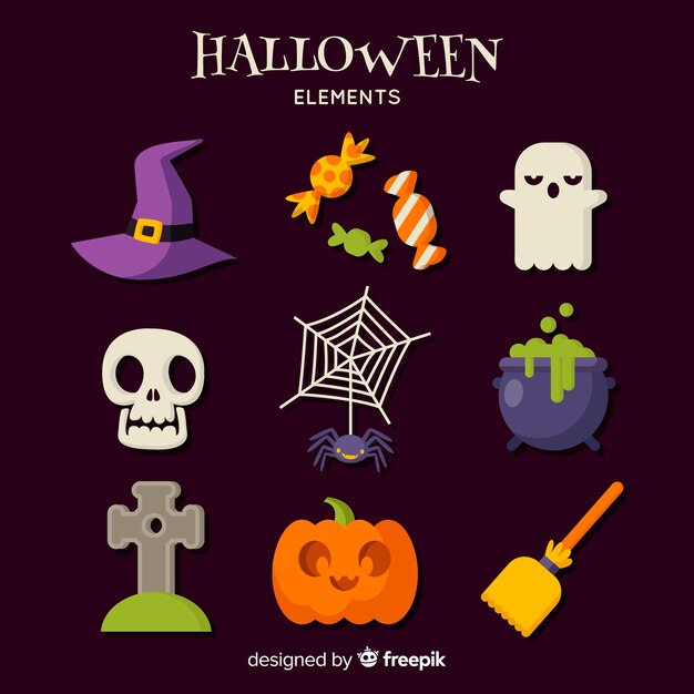 Coleção de elementos coloridos de halloween com design plano