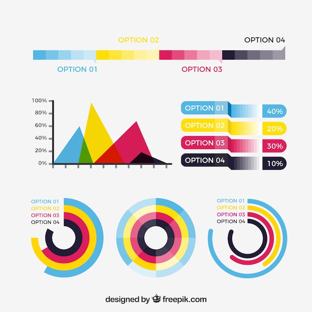 Coleção de elementos coloridos infográfico em estilo simples