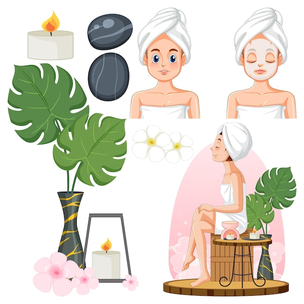 Vetor grátis coleção de elementos de autocuidado de spa e sauna