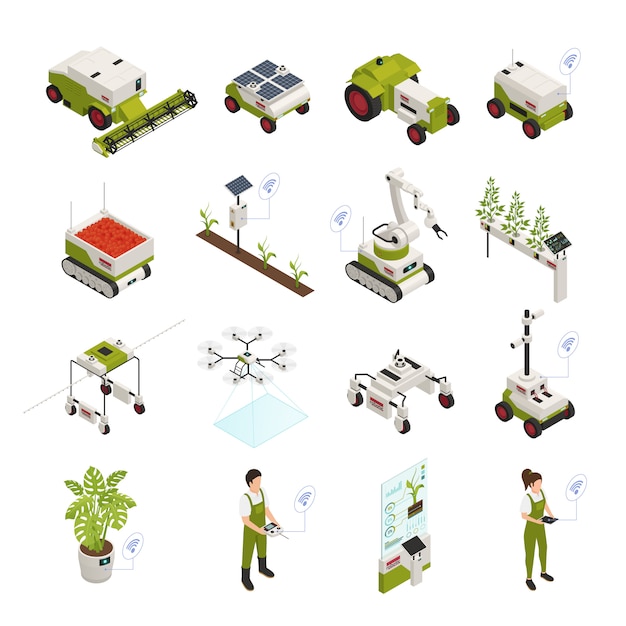 Vetor grátis coleção de elementos de automação de agricultura isométrica