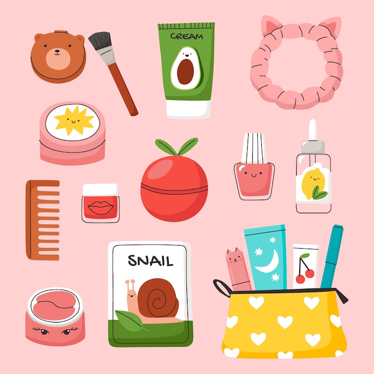 Vetor grátis coleção de elementos de beleza coreana de design plano