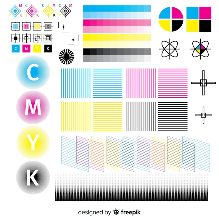 Vetor grátis coleção de elementos de calibração cmyk