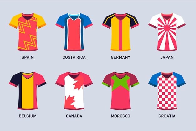 Coleção de elementos de camisa de futebol da seleção nacional