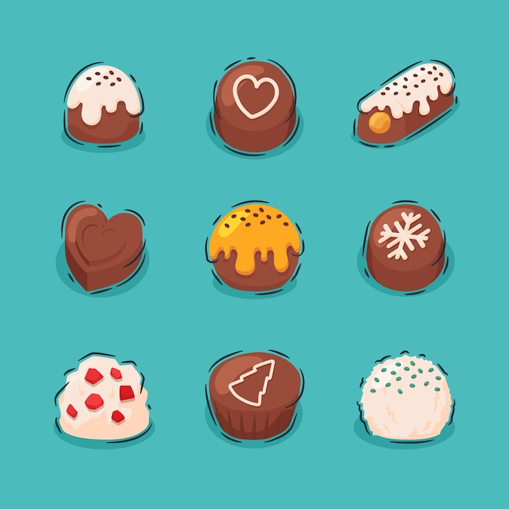 Vetor grátis coleção de elementos de chocolates de natal plana