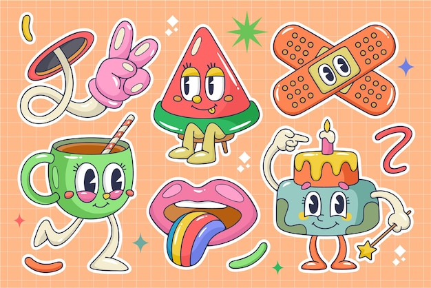 Coleção de elementos de desenhos animados planos e modernos doodle