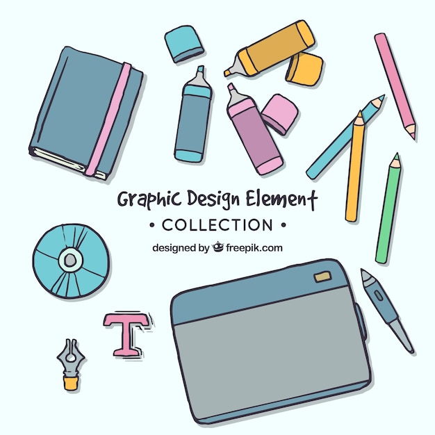 Coleção de elementos de design gráfico na mão desenhada estilo