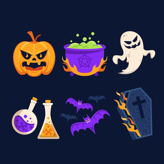 Vetor grátis coleção de elementos de design plano de halloween