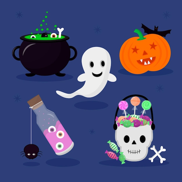 Coleção de elementos de design plano halloween