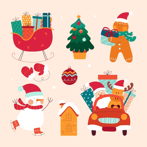 Vetor grátis coleção de elementos de design plano para celebração da temporada de natal