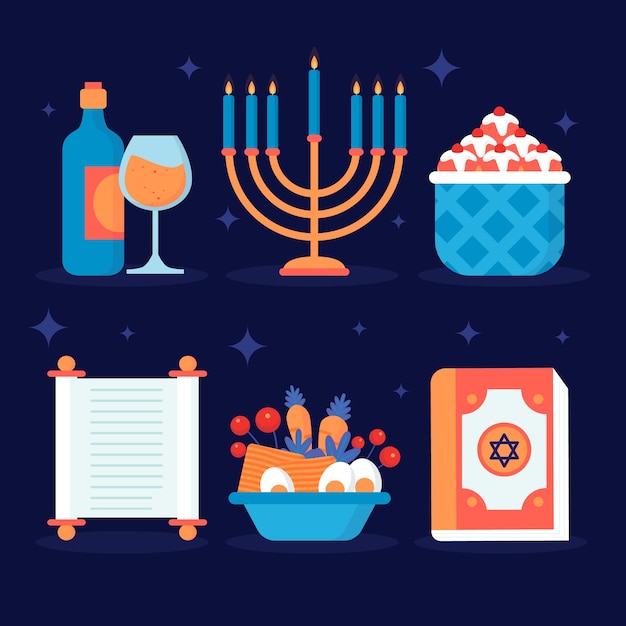 Vetor grátis coleção de elementos de design plano para celebração de hanukkah